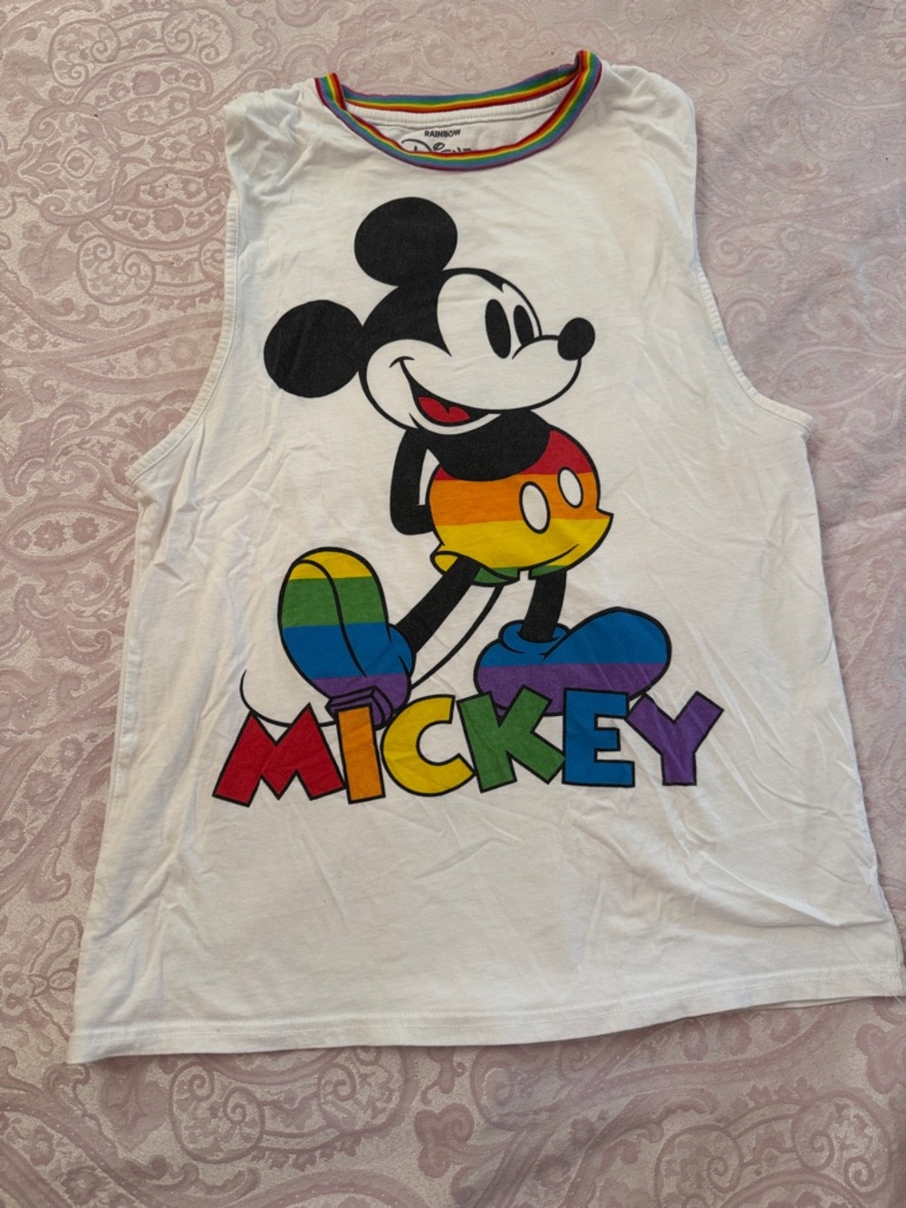 Disney White Tank Top with Rainbow Mickey Graphic